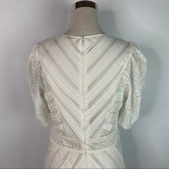 BCBGMaxAzria Ivory Midi Lace Trim Ruffle Hem Dress - Picture 7 of 9